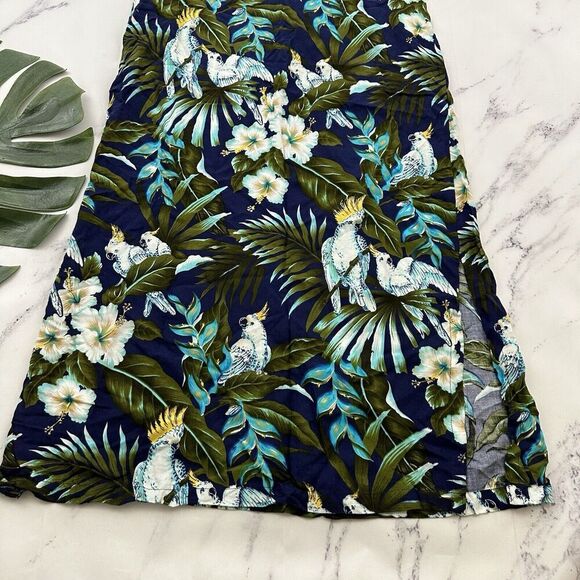 Paradise Bay Womens Vintage Tropical Dress Size M Petite Blue White Birds Floral - Picture 4 of 9